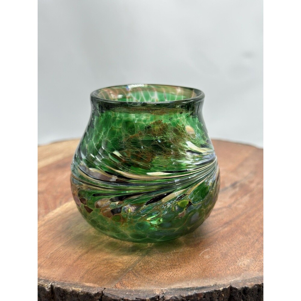 Chris FUNK Glass Fused Vase Swirls Handmade Morro Bay California Artwork